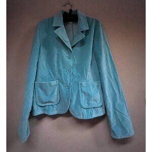 Sundance Womens Button Velvet Blazer Jacket Size 10 Sky Blue Pockets Long Sleeve